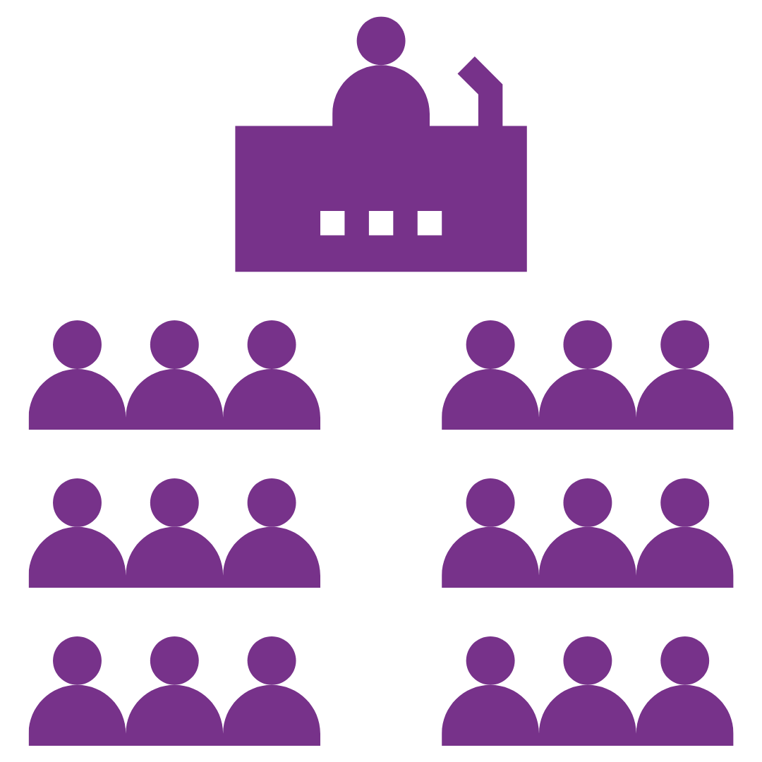 A purple icon of a speaker addressing in a parliament  