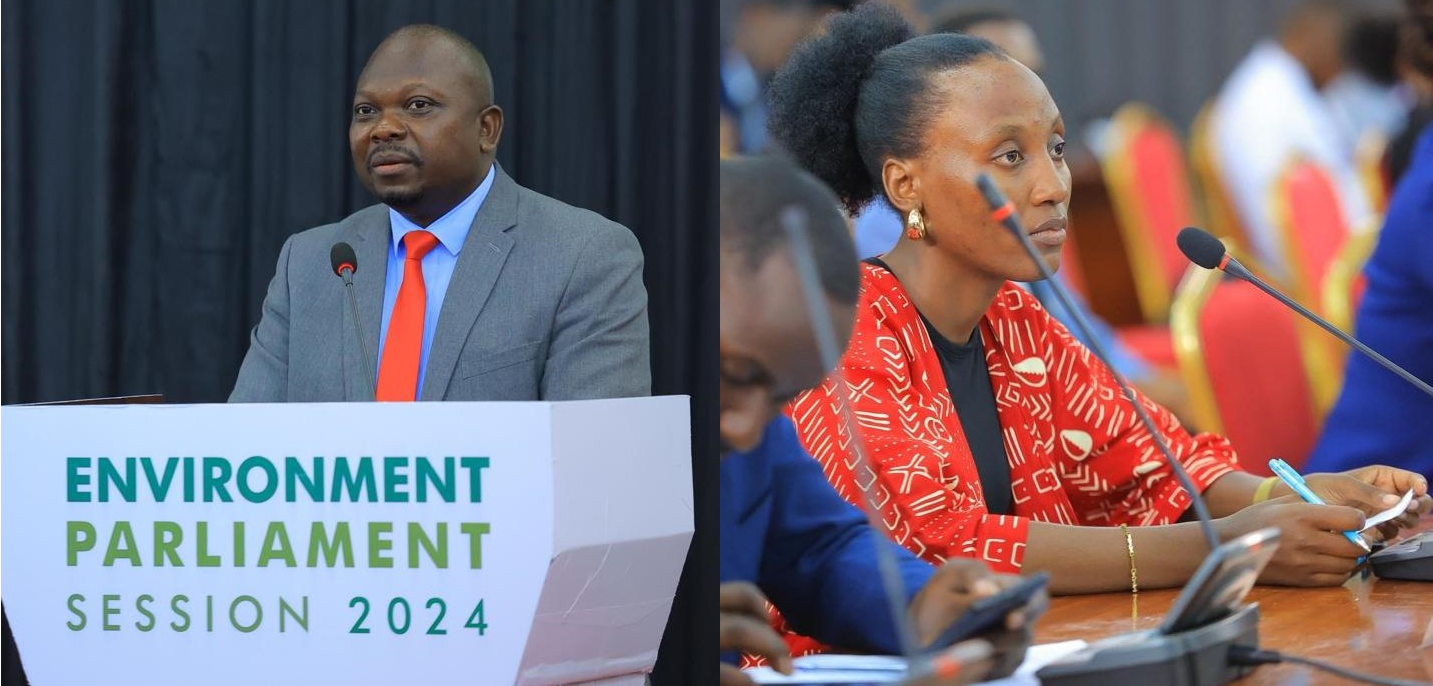 photo collage of Hon Gafabusa speaking during the Environment Parliament and a climate change activist