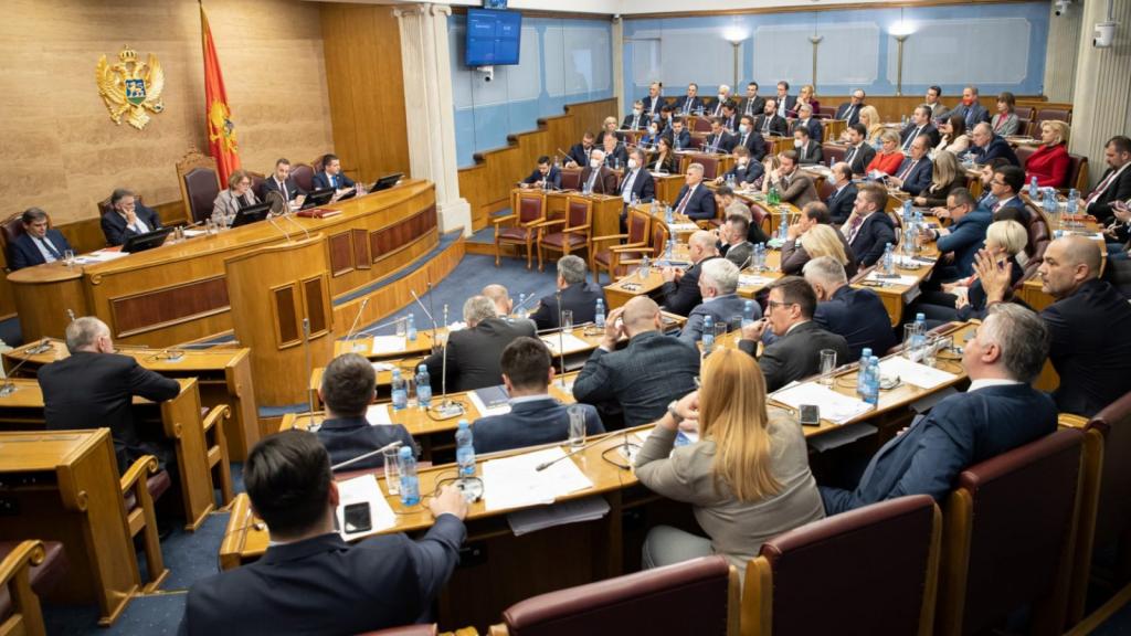 Parliamentarians sitting in a the Parliament of Montenegro